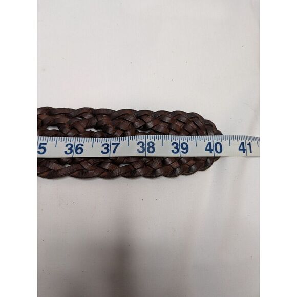 New! Tommy Bahama Brown Leather Wide Woven Antique Brass Buckle Belt, S